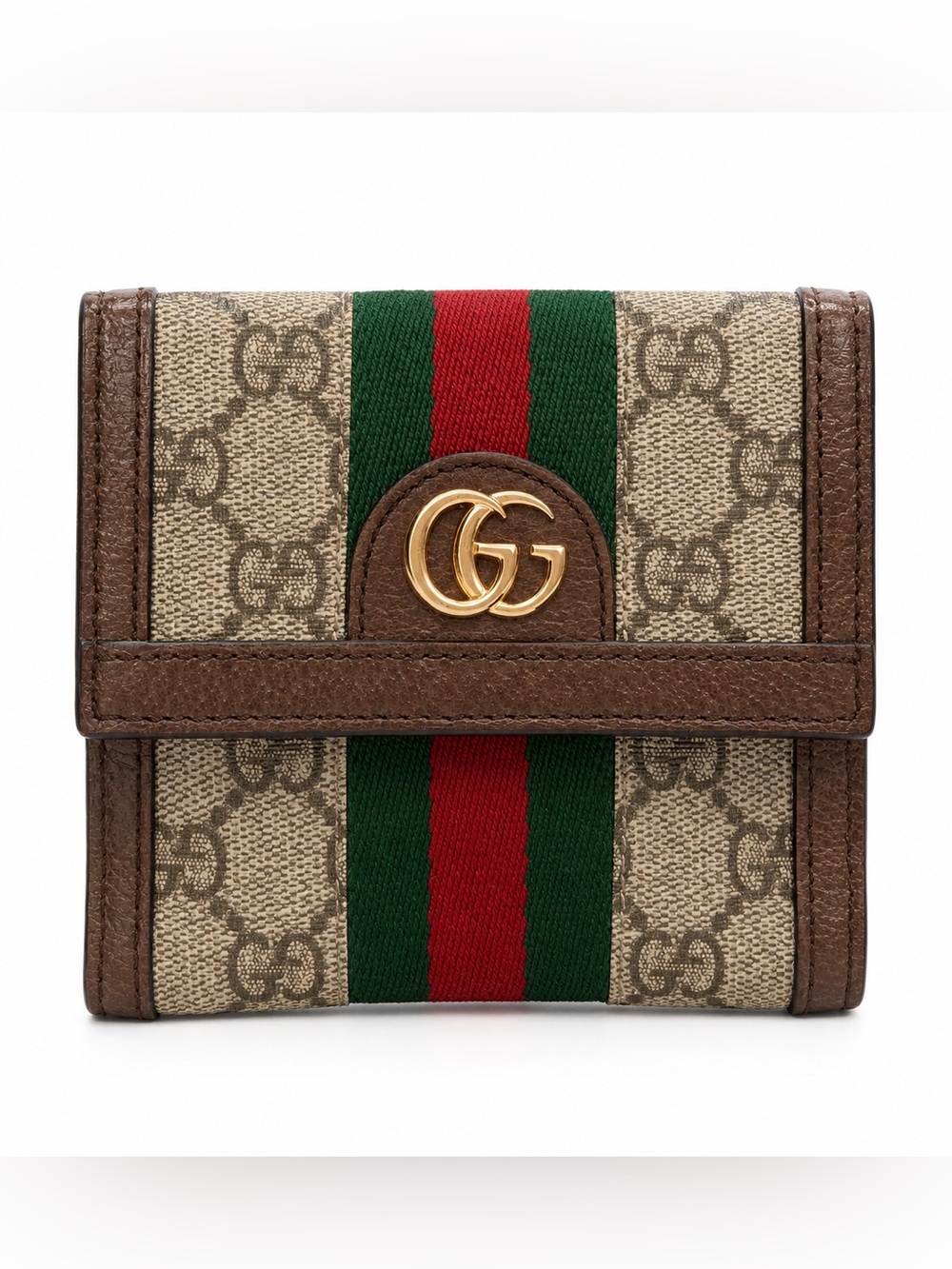 Gucci Beige Canvas Wallet with Brown Trim and Green/Red Web Stripe